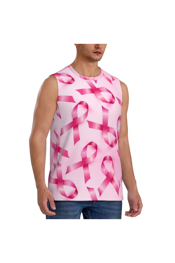 Breast Cancer Ribbons Awareness mens Cotton Tank Undershirts , Moisture-wicking Ribbed Tanks, Lightweight Cotton Tank Undershirts-XX-Large