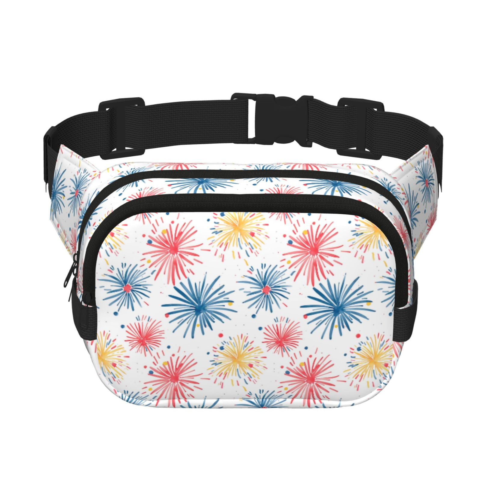 Picia Bright Colorful Fireworks Print Square Double-Layer Waist Bag Mini Adjustable Waist Belt Bag Exercise Running Travel Hiking