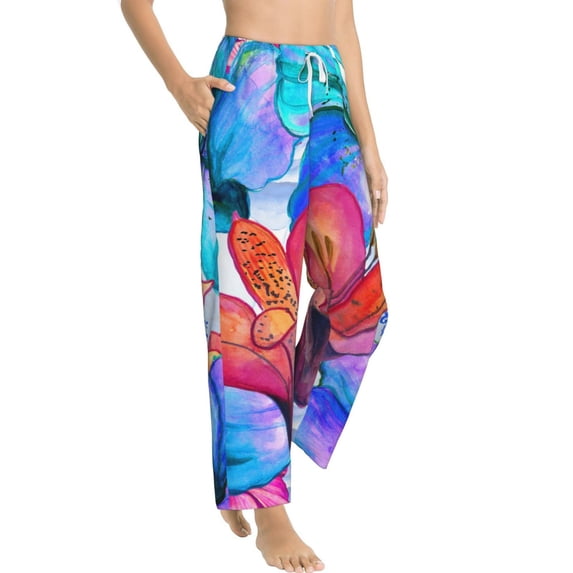 Picia Bright Flowers Womens Soft Woven Cotton Elastic Waistband Sleep Pajama Pant Lounge Sleep Pant With Pockets And Drawstring-Small