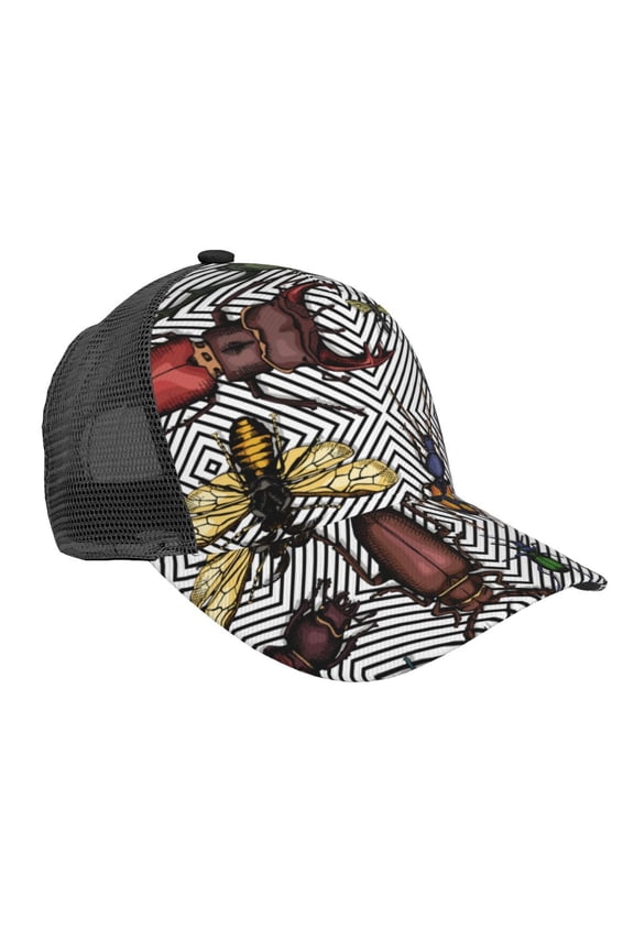 Bright Insects Pattern Trucker Hat,Baseball Cap,Sun Protection Cap,Stylish Headwear,Leisure Cap,Outdoor Sports Cap