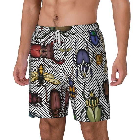 Picia Bright Insects pattern Mens Swim Trunks with Compression Liner Stretch Beach Shorts Quick Dry with Zipper Pockets No-Chafing Board Shorts-Medium