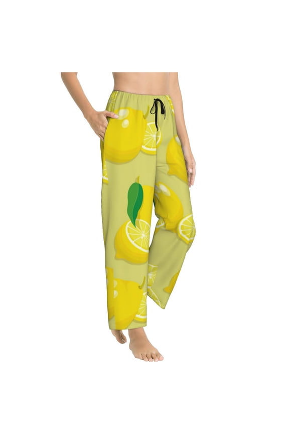 Bright Lemons Womens Soft Woven Cotton Elastic Waistband Sleep Pajama Pant Lounge Sleep Pant With Pockets And Drawstring-Medium