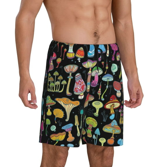 Picia Bright Mushrooms Pajama Shorts for Men, Men's Pajama Bottoms, Sleepwear,Short Pajama Pants-Large