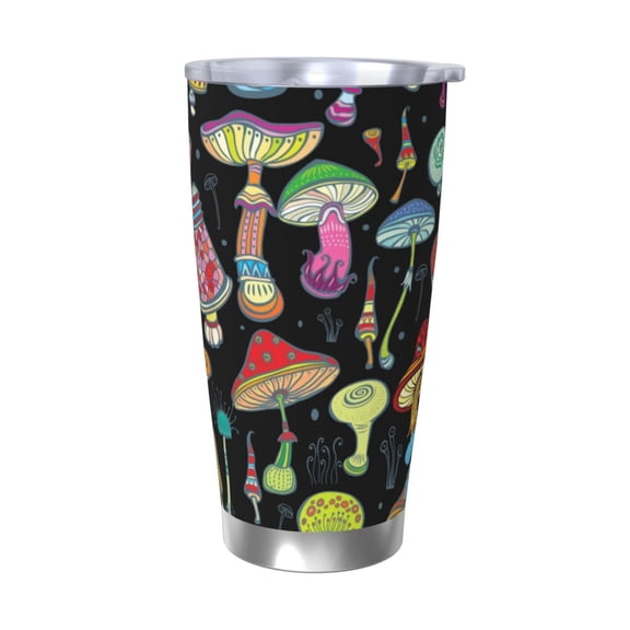 Picia Bright Mushrooms Pattern 20 oz Tumbler Stainless Steel Vacuum Insulated Coffee Ice Cup Double Wall Travel Flask Dual Lid Water Bottle, Eco-friendly Car Cup-Without Straw