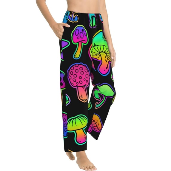 Picia Bright Mushrooms Womens Soft Woven Cotton Elastic Waistband Sleep Pajama Pant Lounge Sleep Pant With Pockets And Drawstring-Small