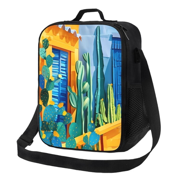 Picia Bright Paper Cactus Scene Lunch box Lunch bag for men women Large capacity Lunchbox Reusable Lunch bags Insulated Lunch bag Lunch box cooler