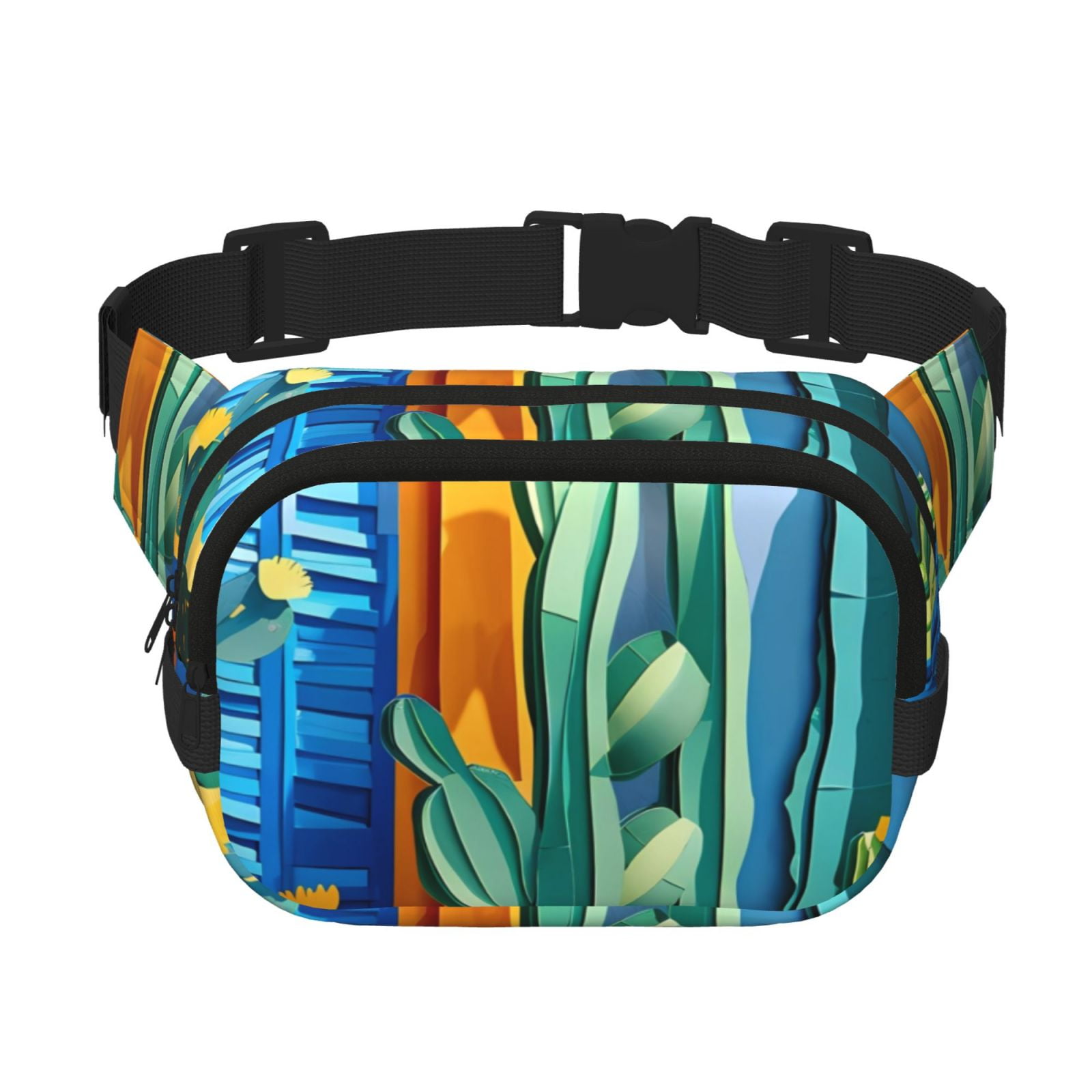 Picia Bright Paper Cactus Scene Print Square Double-Layer Waist Bag Mini Adjustable Waist Belt Bag Exercise Running Travel Hiking