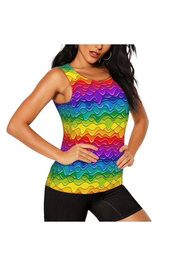 Bright Rainbow Pattern Women's Workout Tank Top,Breathable Activewear,Slim Fit Athletic Top,Versatile Workout Moisture-wicking top-Large