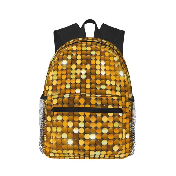 Picia Bright Shiny Golden Large Capacity Backpack Classic Style Backpack Casual Backpack Water-Resistant School Work Travel Outdoor Backpack