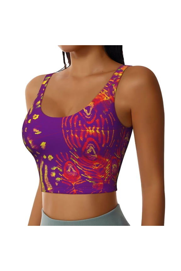 Bright Textured Animal Sports Bra for Women,Padded Strappy Sports Bras Medium Support Yoga Bra with Removable Cups,Running Yoga Bra-Medium