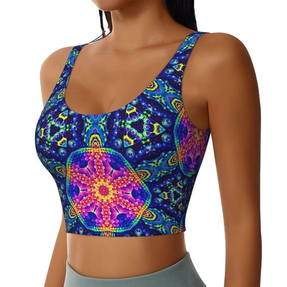 Picia Bright Turtles Sports Bra for Women,Padded Strappy Sports Bras Medium Support Yoga Bra with Removable Cups,Running Yoga Bra-Small