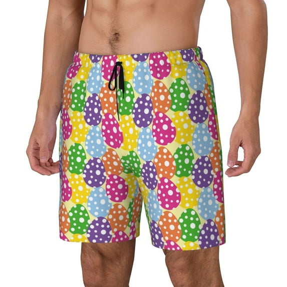 Picia Bright and colorful easter eggs Pattern Mens Swim Trunks with Compression Liner Stretch Beach Shorts Quick Dry with Zipper Pockets No-Chafing Board Shorts-Small