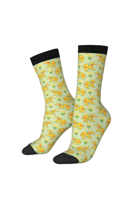 Bright floral elephant Print Athletic Socks for Men & Women – Cushioned Moisture-Wicking Crew Socks for Sports, Running, and Training, Soft & Breathable Size 5-11