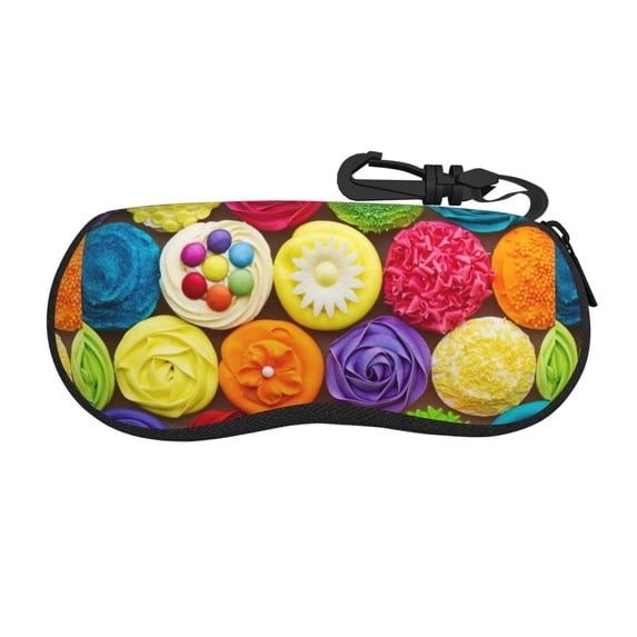 Picia Brightly Colored Cupcakes Print Sunglasses Case, Eyeglasses Case Protector Large Glasses Case, Key Lock Case Protective Glasses Holder Eyeglasses Cases