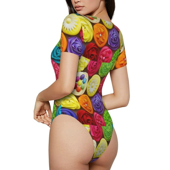 Picia Brightly Colored Cupcakes Womens One Piece Swimsuits Modest Tummy Control Bathing Suits Lace Up Slimming Swim Suit-XX-Large