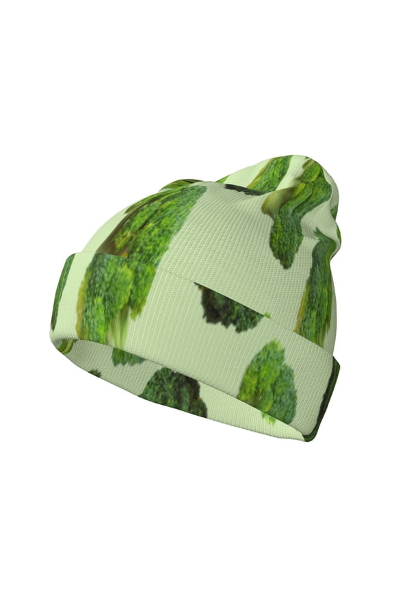 Broccoli 3 Pattern Knitted Beanie Hat for Men and Women , Unisex Winter Warm Stretchy Knit Cap Thick Fisherman Beanies Cuffed Plain Skull Caps