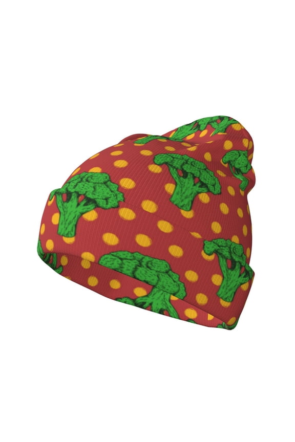 Broccoli Pattern Knitted Beanie Hat for Men and Women , Unisex Winter Warm Stretchy Knit Cap Thick Fisherman Beanies Cuffed Plain Skull Caps