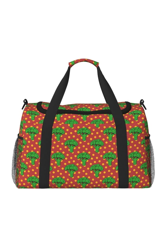 Broccoli Print Travel Duffle Bag,Weekender Bags for Women with Shoe Compartment, Gym Duffel Bag with Wet Pocket, Hospital Bags for Labor and Delivery