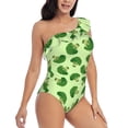thumbnail image 1 of Picia Broccoli Vegetables Pattern Women's One Piece Swimsuits,One Shoulder Swimwear Asymmetric ,Ruffle Monokinis Bathing Suits,High Waisted Flattering Bathing Suits-Small, 1 of 8