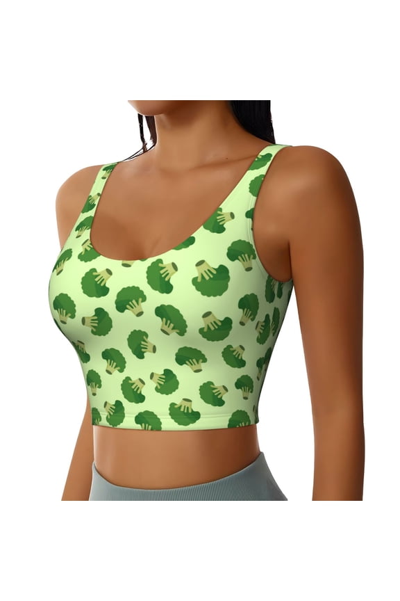 Broccoli Vegetables Sports Bra for Women,Padded Strappy Sports Bras Medium Support Yoga Bra with Removable Cups,Running Yoga Bra-Medium