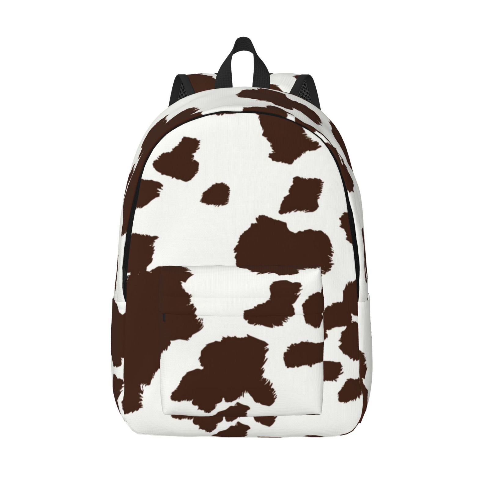 Picia Brown Cow Printed Canvas Daypack - Stylish and Durable Vintage Compact Backpack - Class, Work, Travel, or Laptop Bookbag,Organized Compartments-Medium