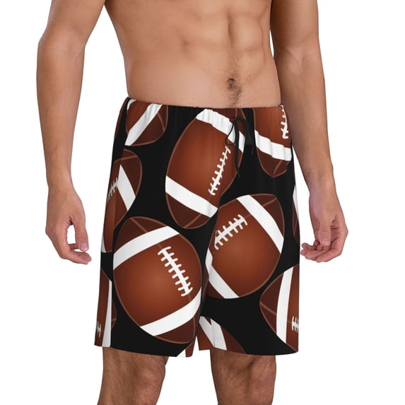 Picia Brown Football On Black Pajama Shorts for Men, Men's Pajama Bottoms, Sleepwear,Short Pajama Pants-Small