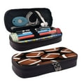 thumbnail image 1 of Picia Brown Football On Black Pattern Large Capacity PU Leather Pencil Case Organizer Pen Marker Holder Double Zipper Storage Bag Big Pencil Pouch for College Office, 1 of 6