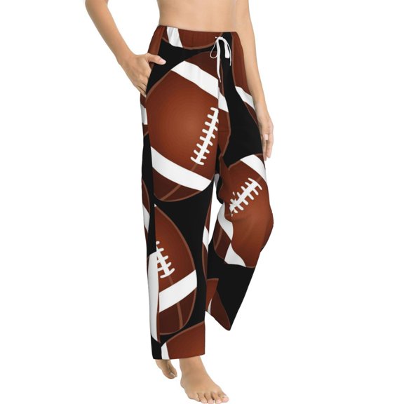 Picia Brown Football On Black Womens Soft Woven Cotton Elastic Waistband Sleep Pajama Pant Lounge Sleep Pant With Pockets And Drawstring-X-Large
