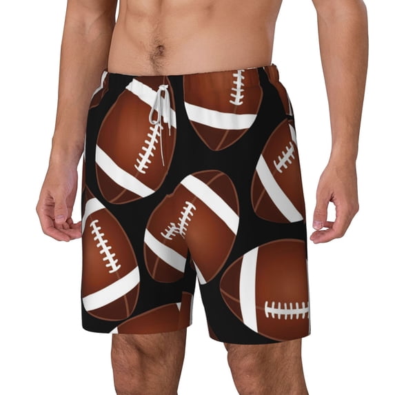 Picia Brown Football On Black pattern Mens Swim Trunks with Compression Liner Stretch Beach Shorts Quick Dry with Zipper Pockets No-Chafing Board Shorts-Small