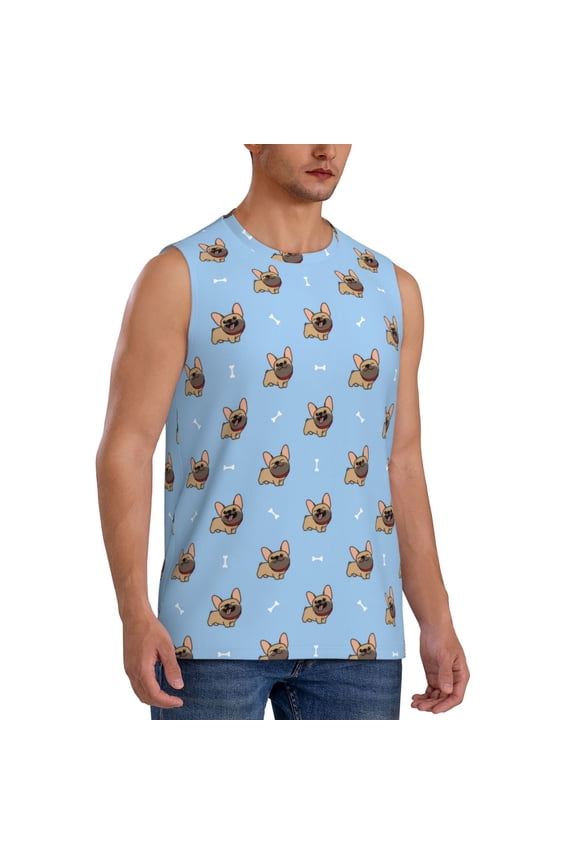 Brown French Bulldog mens Cotton Tank Undershirts , Moisture-wicking Ribbed Tanks, Lightweight Cotton Tank Undershirts-Large