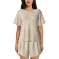 thumbnail image 1 of Picia Brown Gingham Pajamas Sets for Women Soft Short-Sleeved Pjs with Lounge Shorts Two Piece Sleepwear-Small, 1 of 9