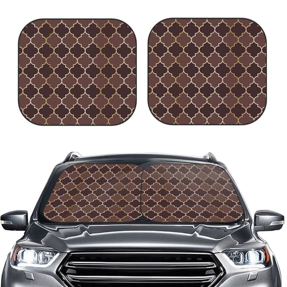 Picia Brown Gold Grid 2 Piece Car Windshield Sun Shade Foldable | Foldable Sun Shield for Front Window Blocks UV Rays and Keeps Your Vehicle Cool-Large