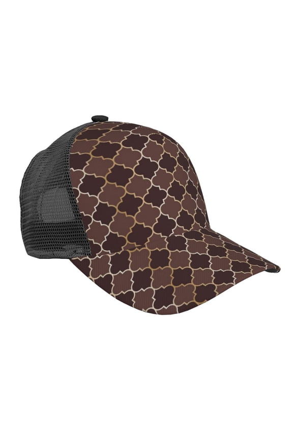 Brown Gold Grid Pattern Trucker Hat,Baseball Cap,Sun Protection Cap,Stylish Headwear,Leisure Cap,Outdoor Sports Cap