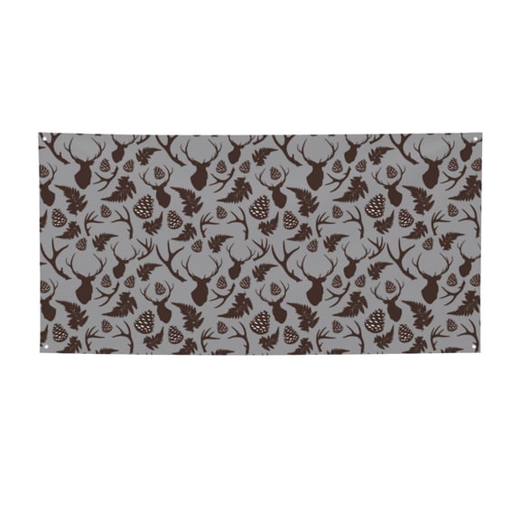 Picia Brown Moose with Pinecones Pattern Party Banner, Festive Decoration, Holiday Banner, Celebration Decor, Event Banner, Reusable Party Banner-Small