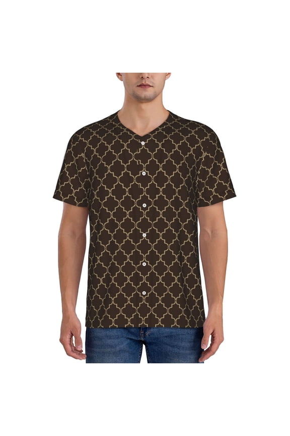 Brown Moroccan Trellis Pattern Mens Polo Shirts Quick Dry Short Sleeve Golf T Shirt Performance Moisture Wicking Casual Workout Baseball T-shirt-Medium