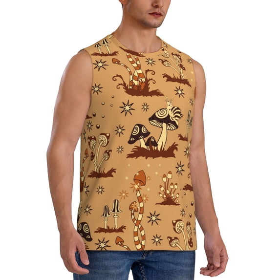 Picia Brown Mushrooms mens Cotton Tank Undershirts , Moisture-wicking Ribbed Tanks, Lightweight Cotton Tank Undershirts-XX-Large
