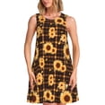 thumbnail image 1 of Picia Brown Plaid Sunflower Print Women’s Sleeveless Midi Swing Dress – A-Line Pleated Tank Sundress, Comfortable and Flowy T-Shirt Dress, 1 of 7