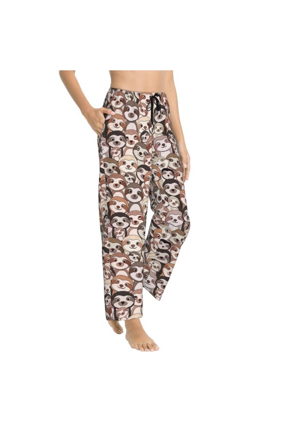 Brown Sloth Womens Soft Woven Cotton Elastic Waistband Sleep Pajama Pant Lounge Sleep Pant With Pockets And Drawstring-Small