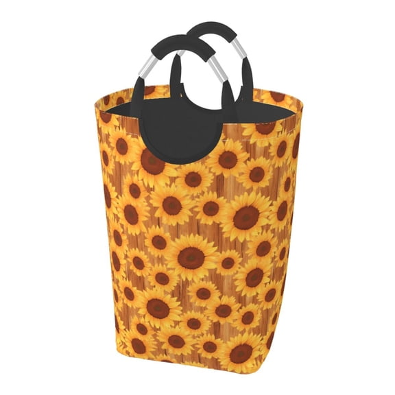 Picia Brown Wood Grain Sunflower A Laundry Basket With Handles Laundry Hamper Toys Storage Organizer Foldable Bucket Washing Bin Dirty Clothes Bag For Home Bathroom Bedroom Dorm
