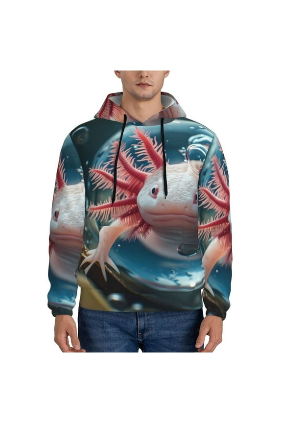 Bubbles Axolotl Fantasy Pattern Casual Men's Hoodie - Lightweight Hooded Sweatshirt with Kangaroo Pocket, Comfortable Pullover for Everyday, Travel-Large