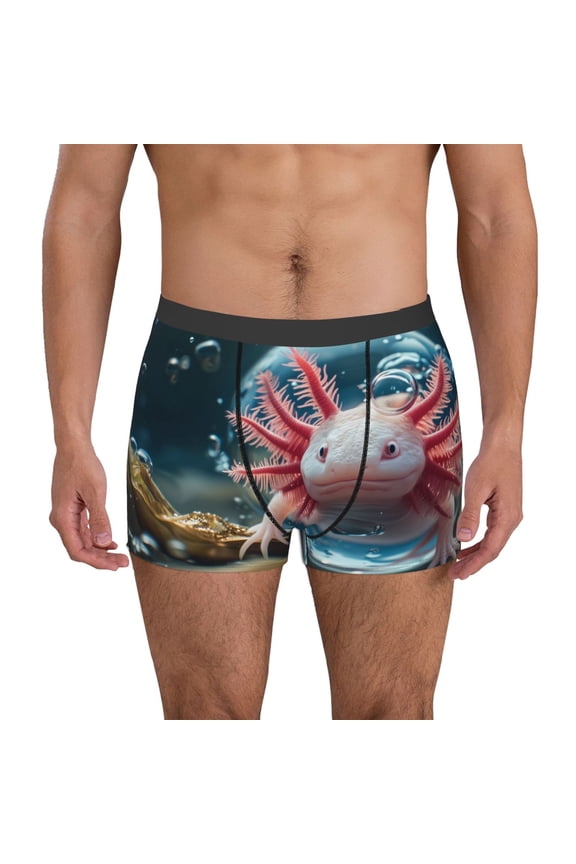Bubbles Axolotl Fantasy Pattern Men’s Boxer Briefs – Soft & Breathable Underwear, Stretchy & Comfortable Fit, Supportive Pouch Design, Moisture-Wicking-X-Large