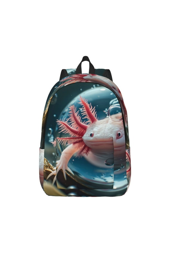 Bubbles Axolotl Fantasy Printed Canvas Daypack - Stylish and Durable Vintage Compact Backpack - Class, Work, Travel, or Laptop Bookbag,Organized Compartments-Small