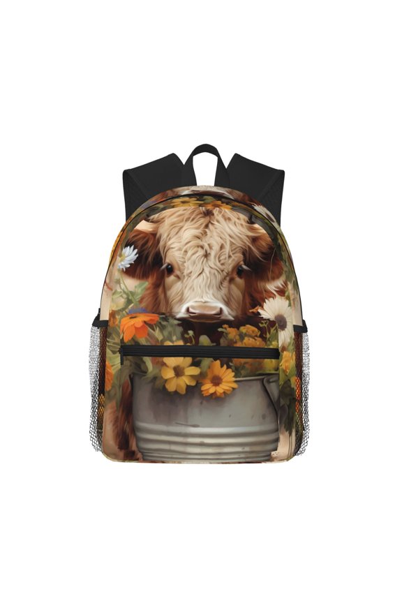 Bucket Flower Cow Large Capacity Backpack Classic Style Backpack Casual Backpack Water-Resistant School Work Travel Outdoor Backpack
