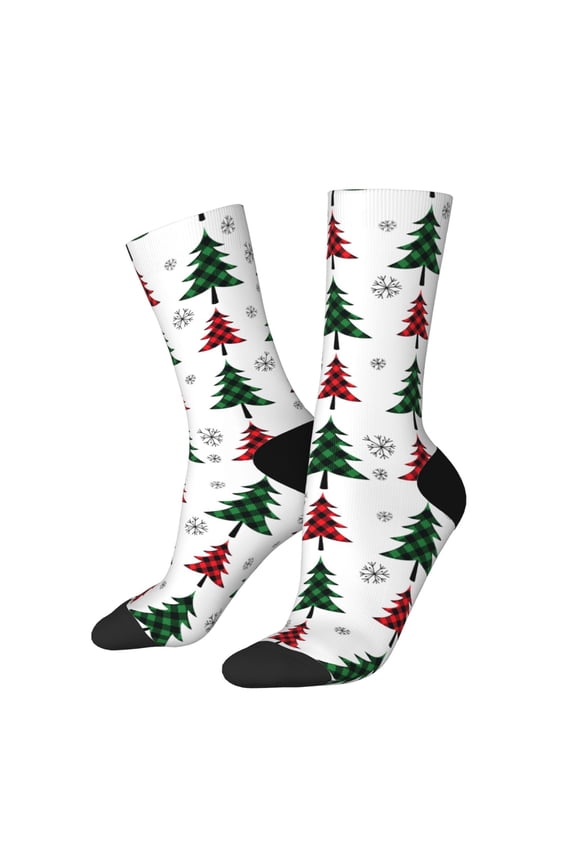 Buffalo Plaid Christmas Trees Print Athletic Socks for Men & Women – Cushioned Moisture-Wicking Crew Socks for Sports, Running, and Training, Soft & Breathable Size 5-11