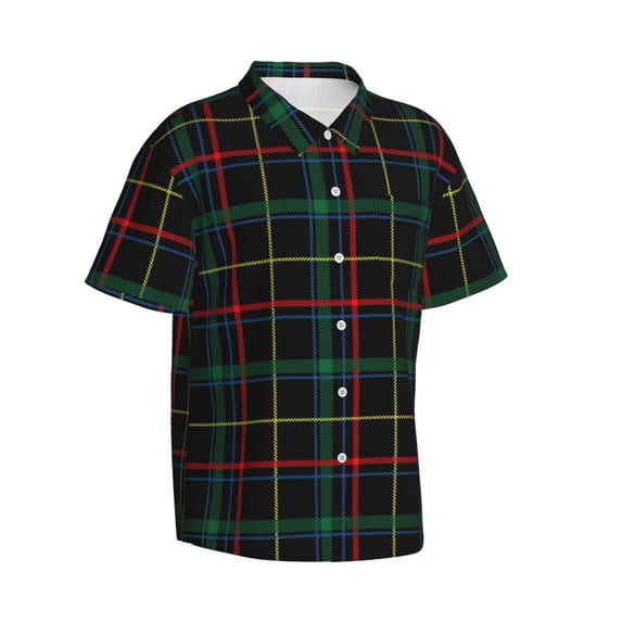 Picia Buffalo Plaid Dark Green Gentle Cotton Regular Fit Short Sleeve Casual Hawaiian Shirt for Men-XX-Large