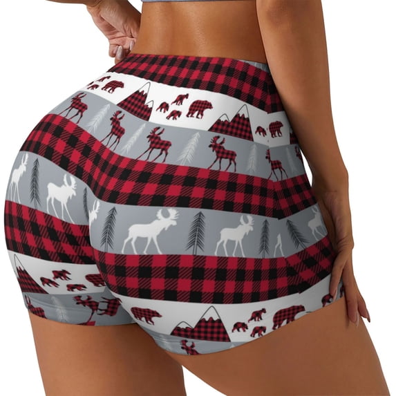 Picia Buffalo Plaid Forest Printed Workout Shorts for Women Seamless Scrunch Butt Lifting High Waisted Yoga Gym Booty Running Moisture-wicking Short Pants-Small