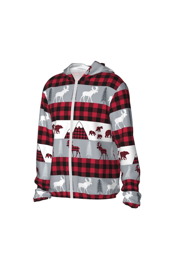 Buffalo Plaid Forest Women's Men's UPF 50+ Sun Protection Hoodie Shirt Long Sleeve SPF Fishing Outdoor UV Hiking Lightweight Shirts-Small