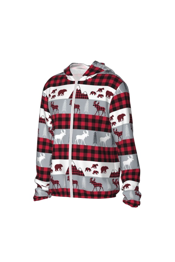 Buffalo Plaid Forest Women's Men's UPF 50+ Sun Protection Hoodie Shirt Long Sleeve SPF Fishing Outdoor UV Hiking Lightweight Shirts-Small