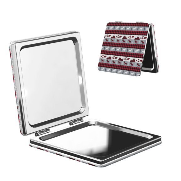 Picia Buffalo Plaid Forest for Compact Vanity Mirror , Travel Makeup Mirror , Portable Magnifying Cosmetic Mirror for Daily, Work, Business-Square