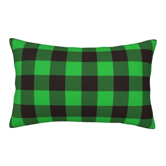 Picia Buffalo Plaid Green Black Pattern Plush Pillow Case – Soft and Cozy Cushion Cover, Hypoallergenic Throw Pillow Case for Home Decor-14"x20"